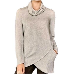 J Jill Purejill Fleece Cowl Neck Tunic Sweatshirt Size XS Lagenlook Tulip Hem